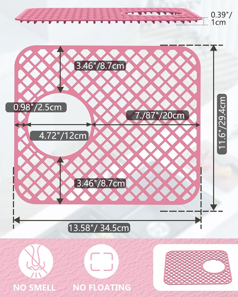 BEHOK Store 2 Pack Silicone Sink Protectors for Kitchen Sink, Lozenge Pattern 13 x 11 Inches Sink Mat, Non-Slip and Durable Sink Protector Silicone, Rear Drain, Pink - Image 2